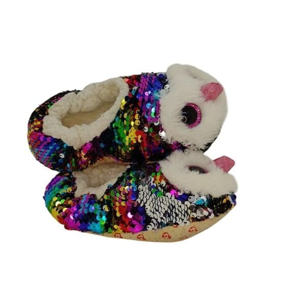 TY Beanie Boo Baby Toddler Girls Pre-owned Owl Owen Glitter Slippers - sz. 3 - Picture 1 of 6